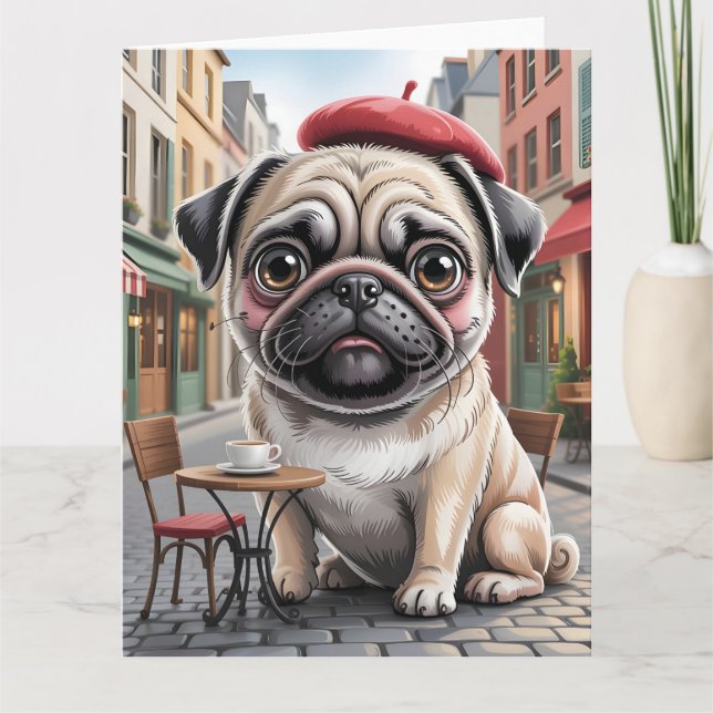 Tarjeta Parisian Pug at Sidewalk Cafe (Anverso)