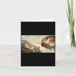 Tarjeta parodia de Michelangelo La mano de Dios Gato y Adá