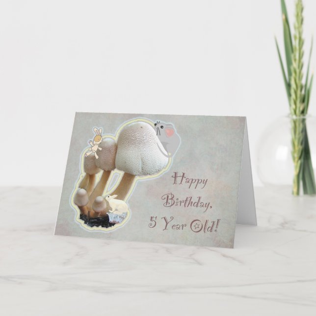 Tarjeta Parque de hongos de quinto cumpleaños del bebé (Anverso)