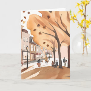 Tarjeta Parque de la Ciudad de Otoño   Aquarela de Follaje