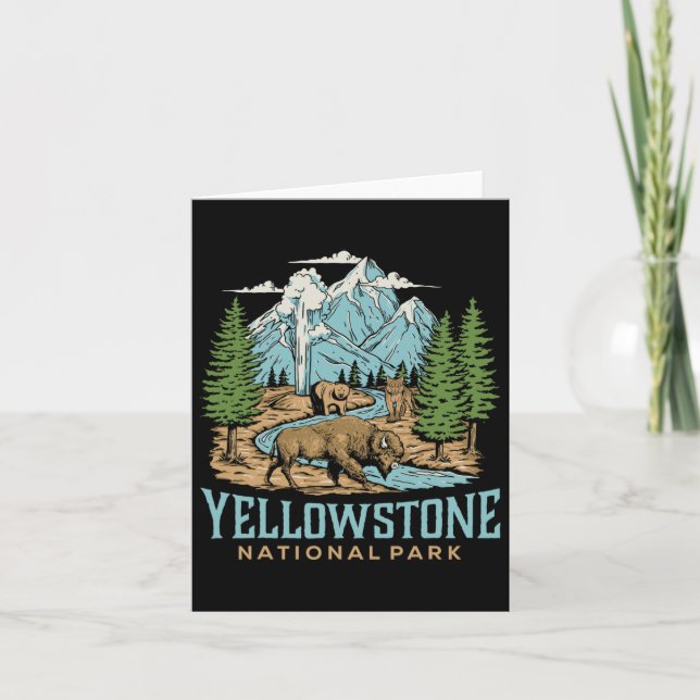 Tarjeta Parque Nacional Yellowstone Us Lobo Bisonte Oso Vi (Anverso)