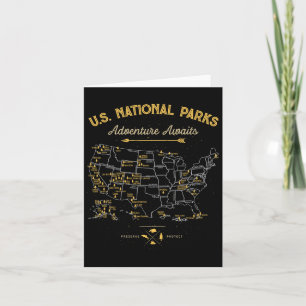 Tarjeta Parques nacionales en mapa de camisetas acampando