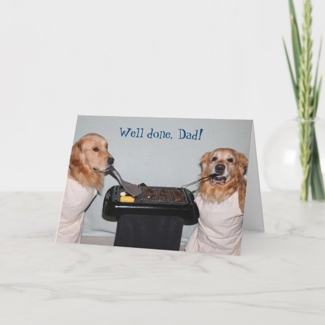 Tarjeta Parrillada del Día del Padre de Golden Retriever (Anverso)