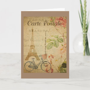 Tarjeta Parroquia Vintage Con Torre Eifel