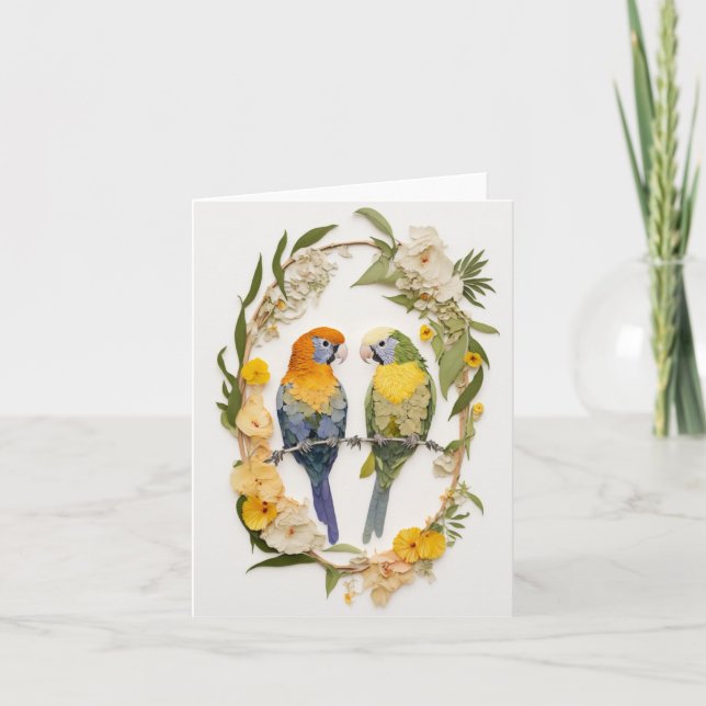 Tarjeta Parrots Flower Collage Art (Anverso)