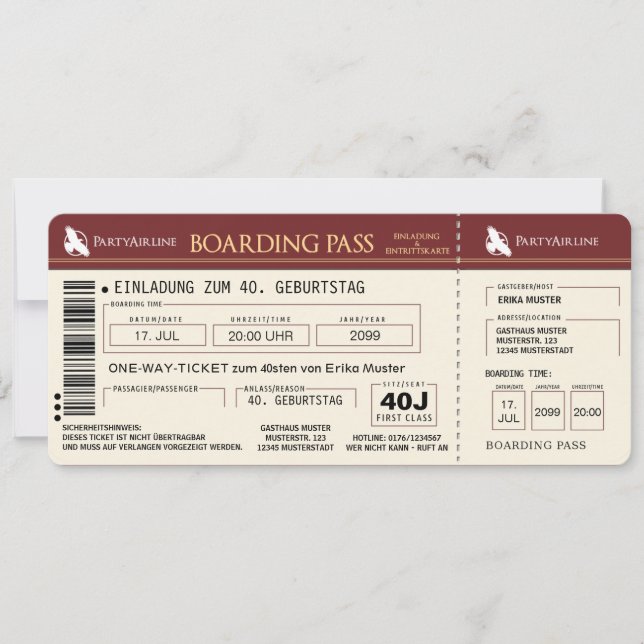 tarjeta particular de invitación a 40. Cumpleaños (Anverso)