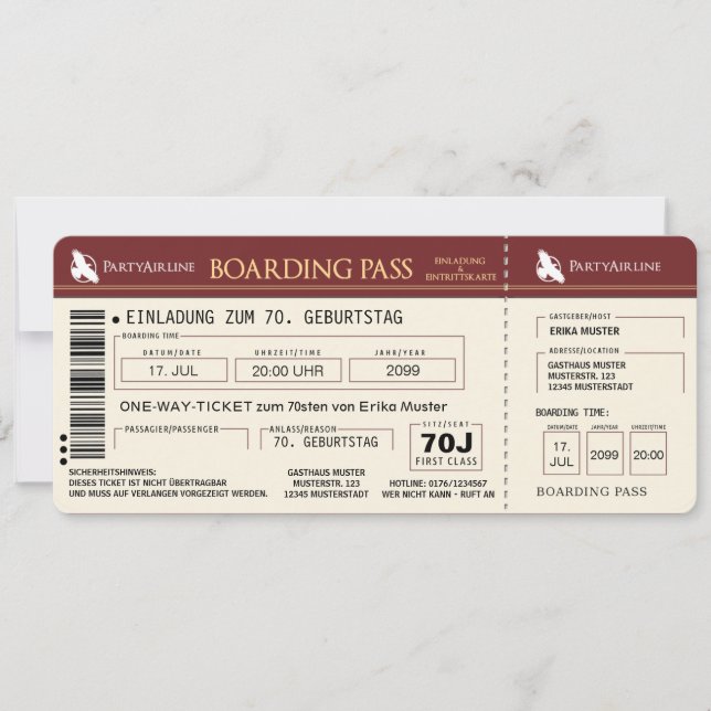 tarjeta particular de invitación a 70. Cumpleaños (Anverso)