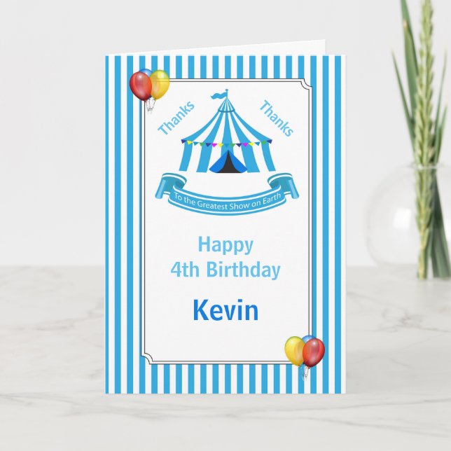 Tarjeta Partido de cumpleaños Circo Azul (Anverso)