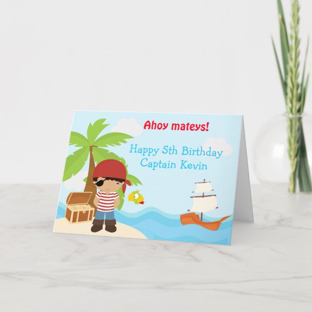 Tarjeta Partido de cumpleaños de niño norteamericano pirat (Anverso)