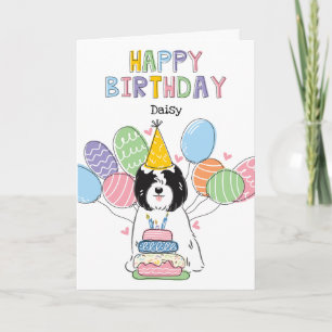 Tarjeta Partido de cumpleaños del perro del Tibetano Blanc
