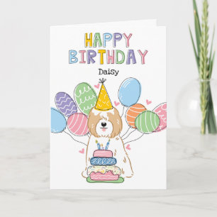 Tarjeta Partido de cumpleaños del perro del Tibetano Blanc
