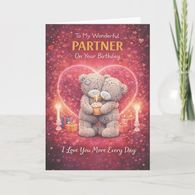 Tarjeta Partner Birthday Card – Romantic Bear Design (Anverso)