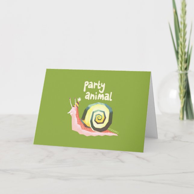 Tarjeta Party animal snail greetings card (green) (Anverso)