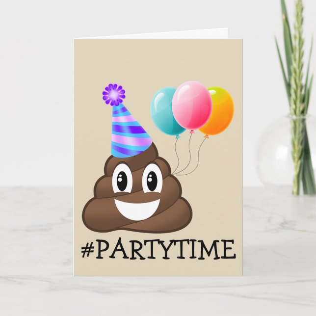 Tarjeta #PARTYTIME Poop Emoji Birday Card (Anverso)