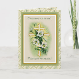 Tarjeta Pascha Pascua Bizantina Religiosa Cruz Lirios