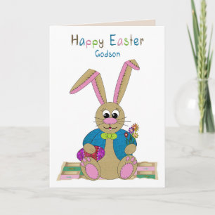 Tarjeta Pascua, ahijado, conejo de Pascua de peluche