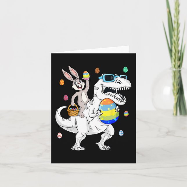 Tarjeta Pascua Bunny Riding T Rex Dinosaur Fun Huevos G (Anverso)