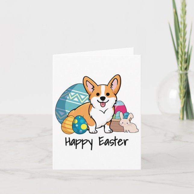 Tarjeta Pascua Corgi Dog Feliz Pascua (Anverso)