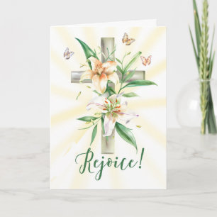 Tarjeta Pascua de alegría con cruz acuarela y lirios