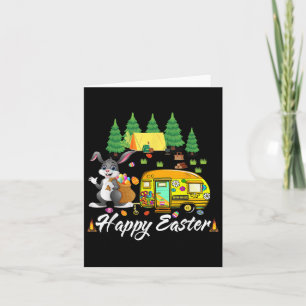 Tarjeta Pascua de camping lindo conejo huevos feliz día de