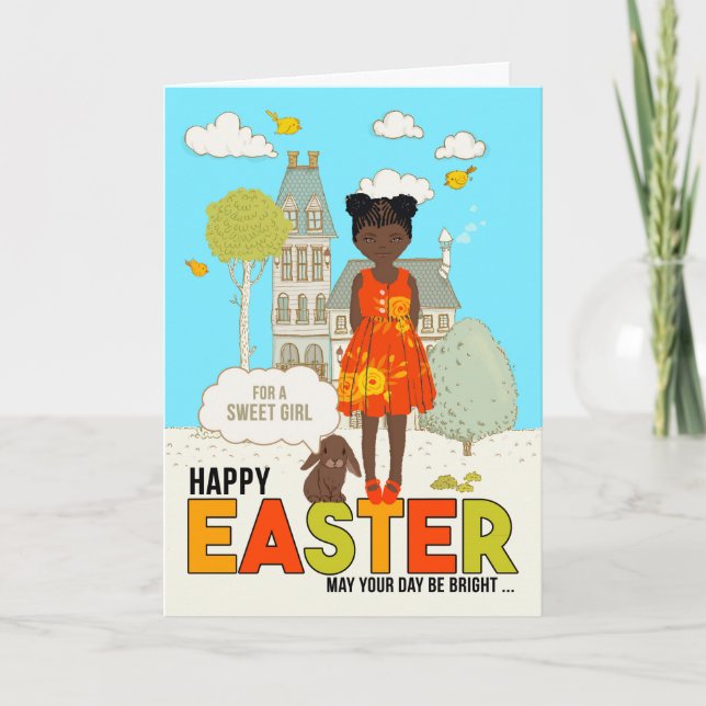 Tarjeta Pascua de Chica afroamericano infantil (Anverso)