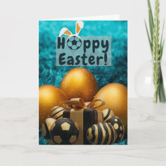 Tarjeta Pascua de fútbol azul y oro