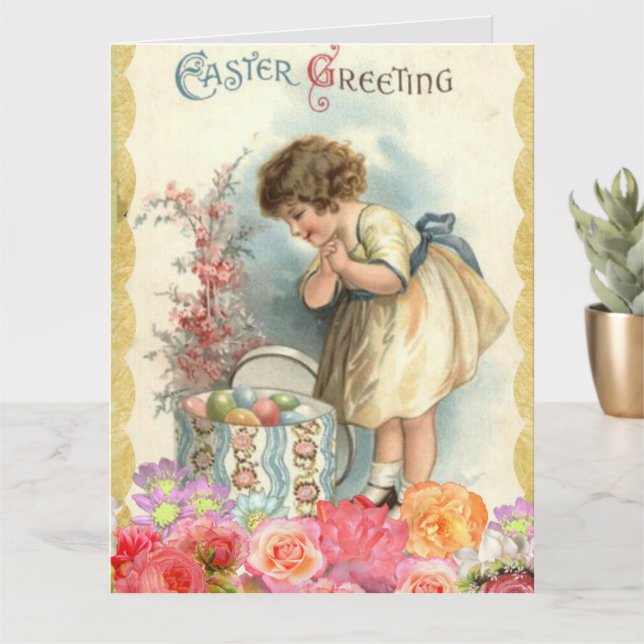 Tarjeta Pascua de Niña Vintage (Planta pequeña)