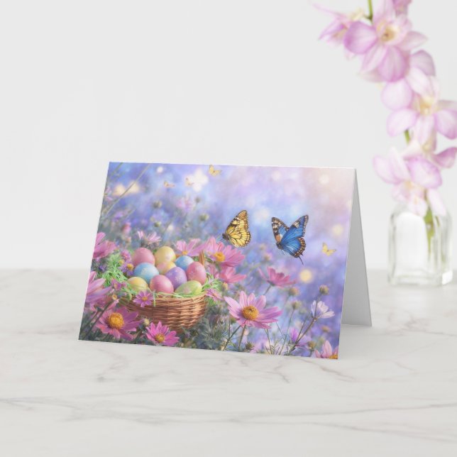 Tarjeta Pascua de primavera con flores jardín de huevos  (Orquídea)