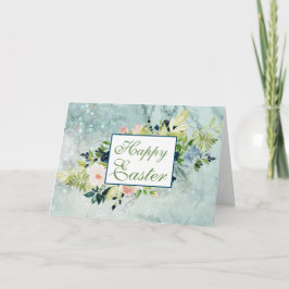 Tarjeta Pascua de primavera de color azul y Rubor