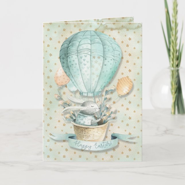 Tarjeta ¡Pascua feliz! Balón y conejito de aire de la (Anverso)