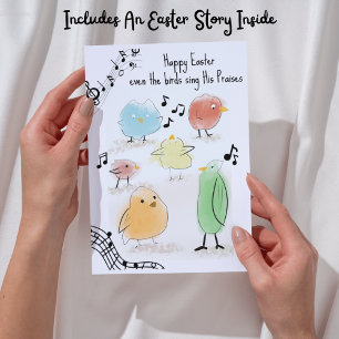 Tarjeta Pascua feliz, hasta los pájaros cantan saludos