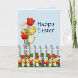 Tarjeta Pascua feliz, tulipanes brillantes