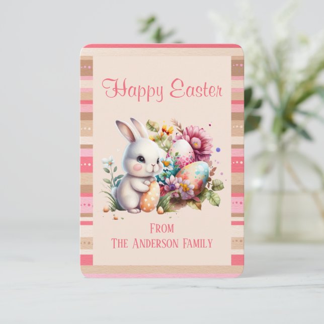 Tarjeta Pascua fronteriza a rayas de conejo (Anverso de pie)