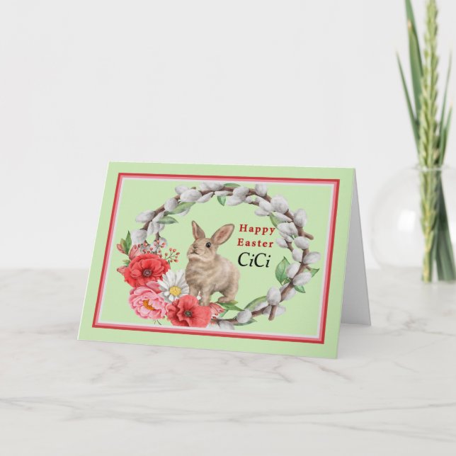 Tarjeta Pascua Grande, Grande, Abuela Bunny & Wreath (Anverso)