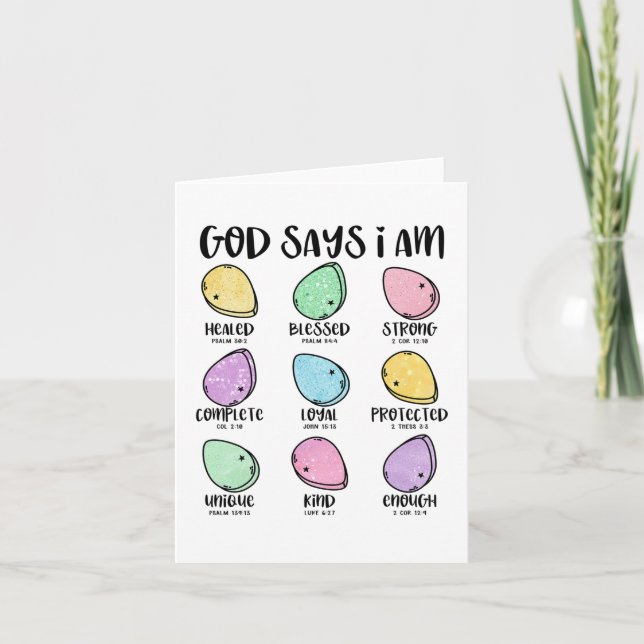 Tarjeta Pascua Inspiradora cristiana "Dios dice que soy" (Anverso)