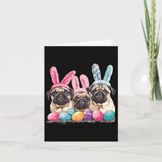 Tarjeta Pascua Pug Dog Pascua Perro Bung Ears Pascua Pascu (Anverso)