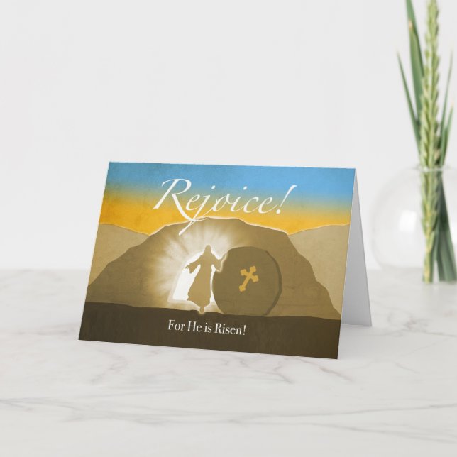 Tarjeta Pascua, regocijo. ¡Porque él está levantado! La tu (Anverso)