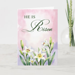 Tarjeta Pascua Religiosa Él Resucitó Lirios Aquarela