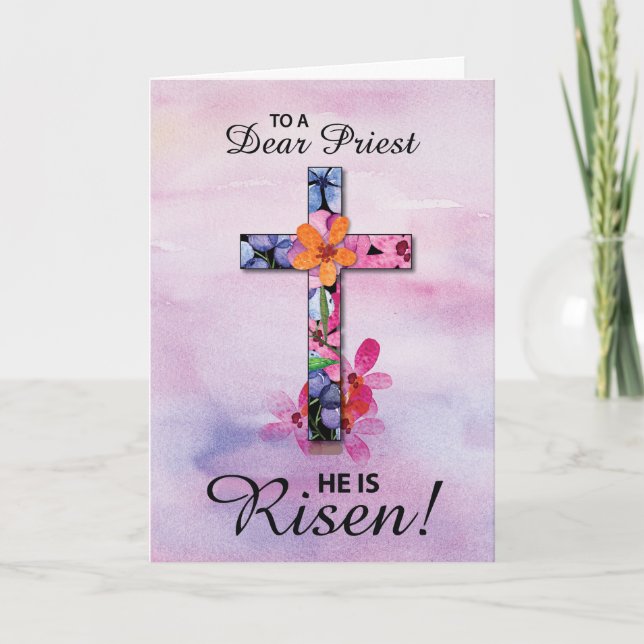 Tarjeta Pascua Sacerdote es una flor acuática de la Cruz d (Anverso)