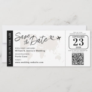 Tarjeta Pase de Abordar Boda Guardar la Fecha con Código Q