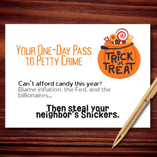 Tarjeta Pase de un día para delitos menores de Halloween