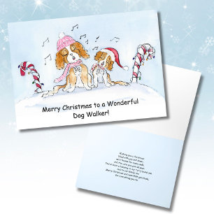 Tarjeta Paseador de Perros Feliz Navidad CKCS Perros