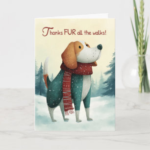 Tarjeta Paseador de Perros Navidad Gracias Beagle Bufanda