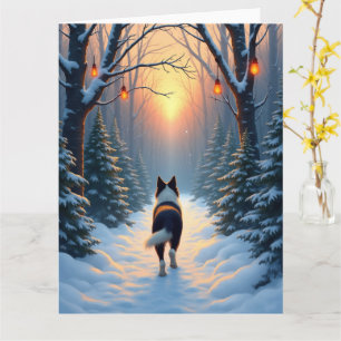 Tarjeta Paseo de Border Collie en Bosque Nevado Pintura Na