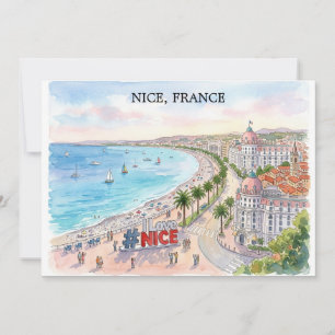 Tarjeta Paseo de los Ingleses Francia Arte Acuarela