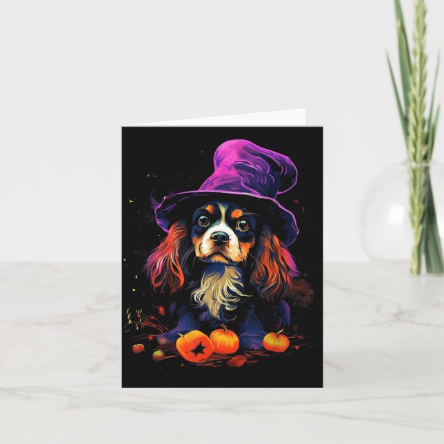Tarjeta Paseo de perro de Halloween del Cavalier King Char (Anverso)