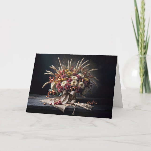 Tarjeta Paseo de Trigo de Otoño de Cumpleaños y Bouquet de (Anverso)