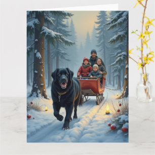 Tarjeta Paseo en Trineo Nevado de Perro Terranova en Navid