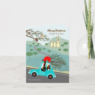 Tarjeta Paseo festivo del gallo portugués de Navidad