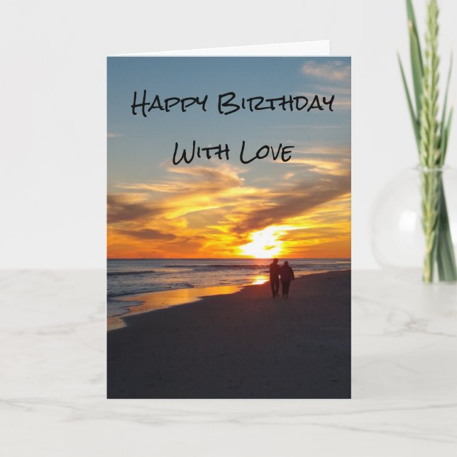 Tarjeta Paseo por la playa Te amo Cumpleaños (Anverso)